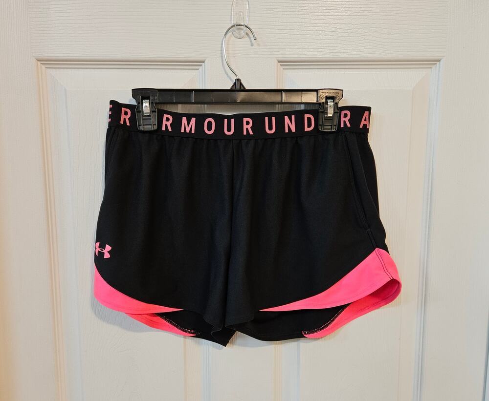 Under Armour HeatGear Running Shorts Women’s Large Black Pink Athletic Gym